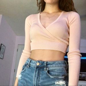 Forever 21 Pink Long Sleeve Crop Top SMALL